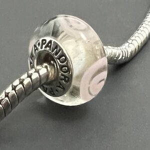PANDORA Silver 925 ALE Murano Glass Screw Core Pink Spirals Bead